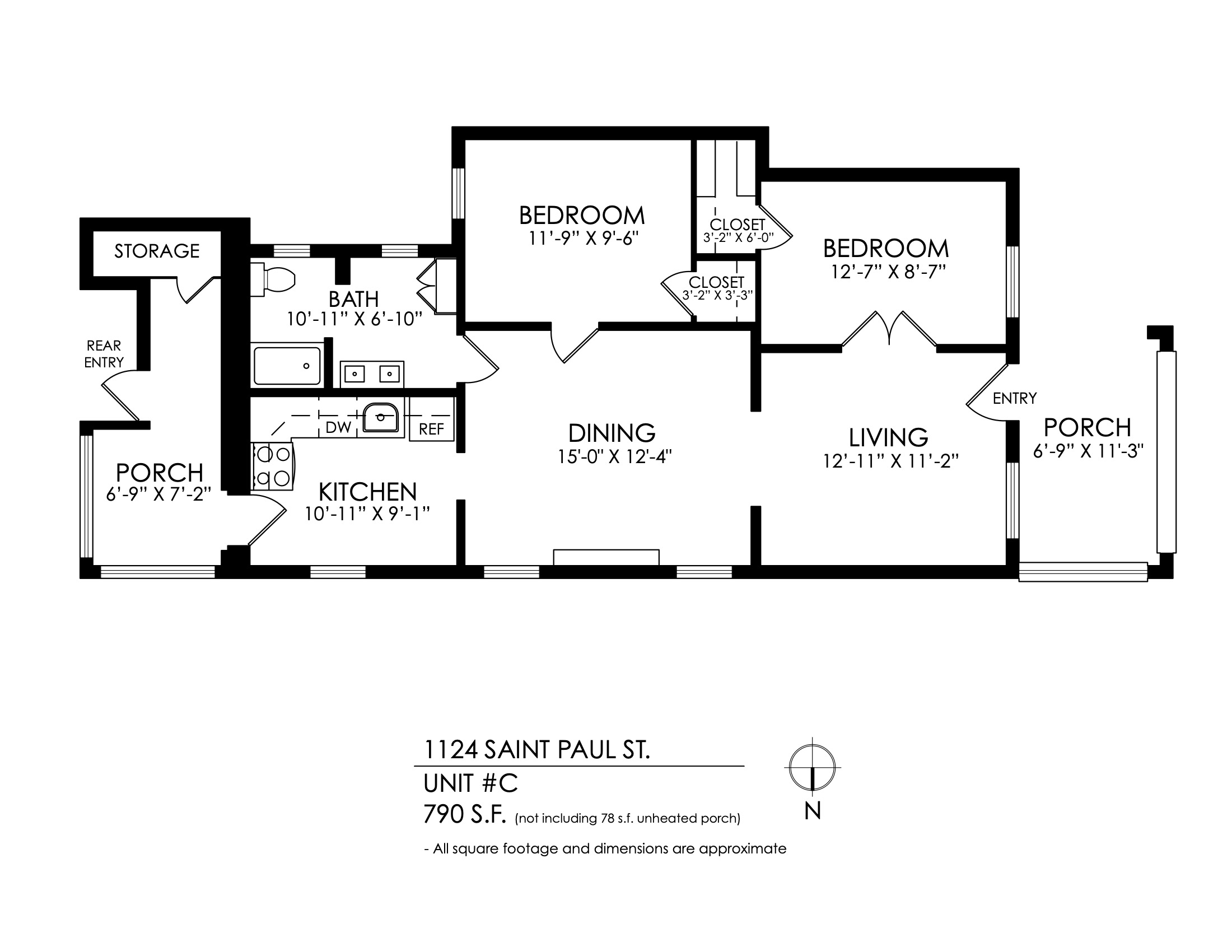 Floor plan for 2 beds, 1 bath, 800 sqft